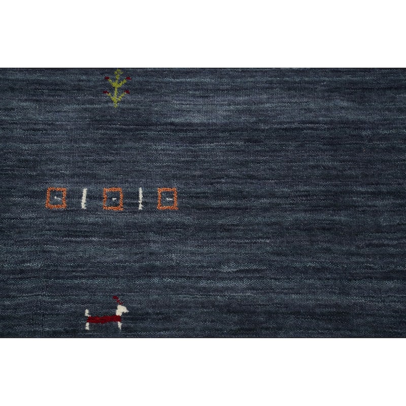 Hand Knotted Oriental 100% Wool Carpet Tribal Animal Pictorial Navy Blue & Blues Gabbeh Area Rug - 9' 0'' X 8' 11''