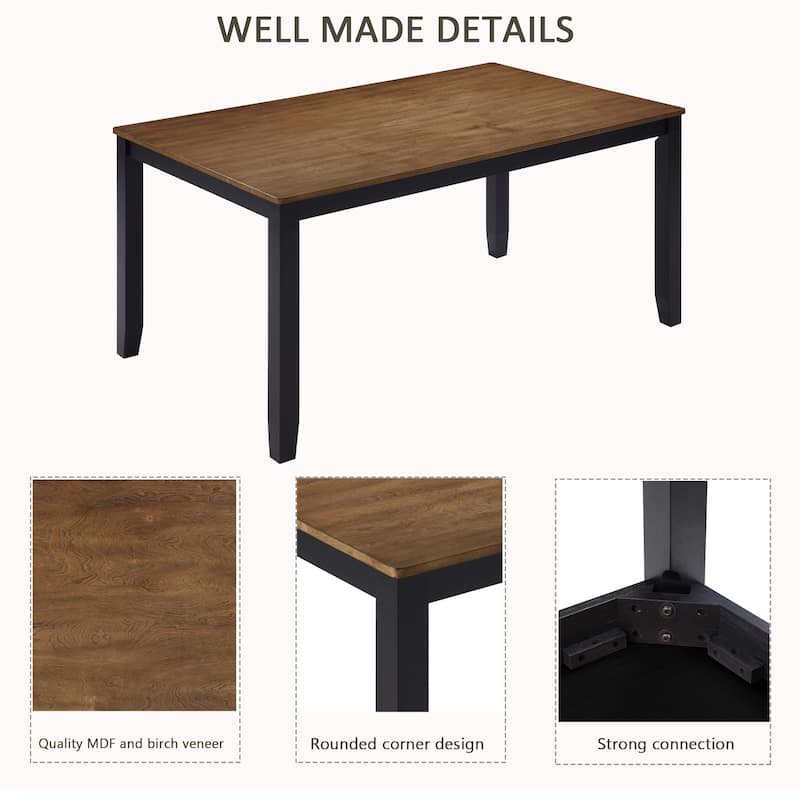 GDFStudio - Dalton 6-Piece Transitional Wooden Dining Table Set with 4 Upholstered X-Back Chairs and 1 Bench