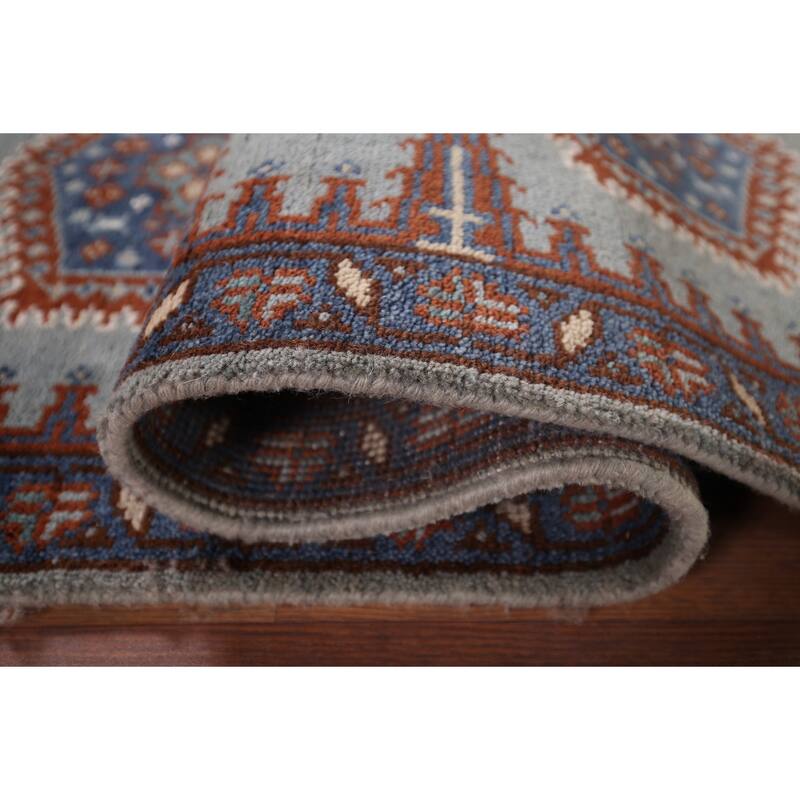Geometric Viss Indian Runner Rug Hand-Knotted Wool Carpet - 2'6"x 9'7"