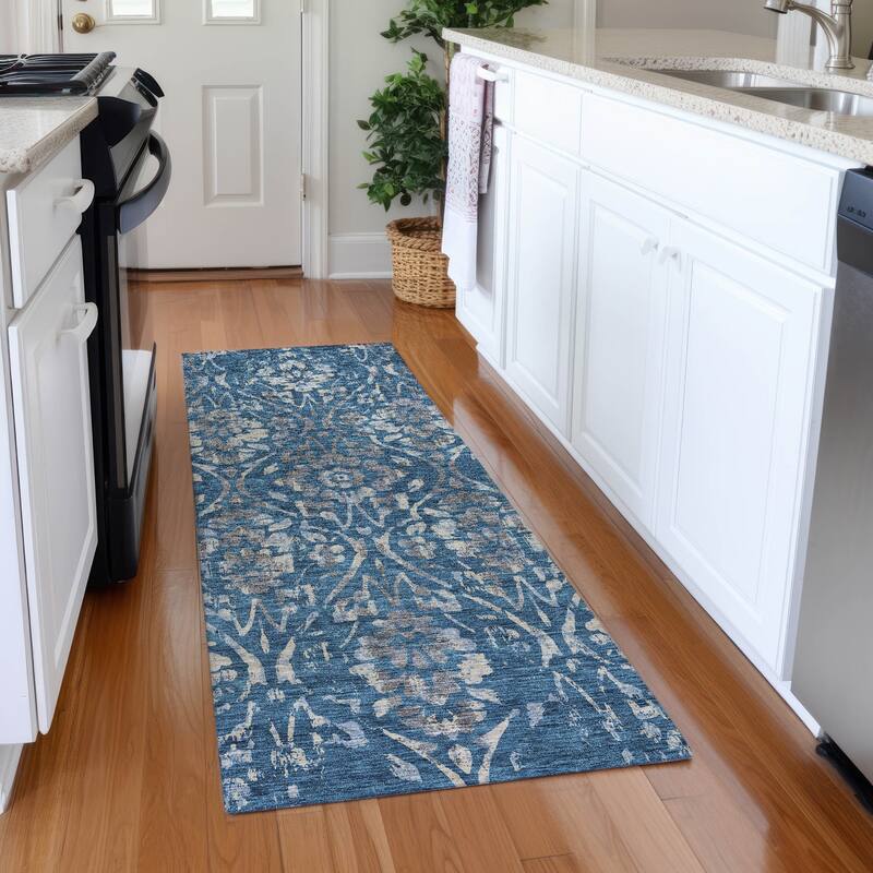 Premium Washable Super Soft Floral Damask Mayfield Rug - Blue - 2'3" x 7'6"