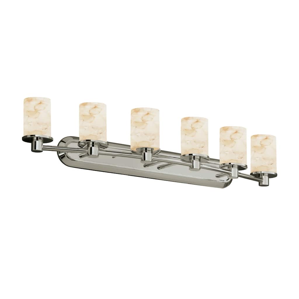 Alabaster Rocks!? Rondo 6-Light Brushed Nickel Bath Bar, Alabaster Rocks Cylinder w/ Flat Rim Shade