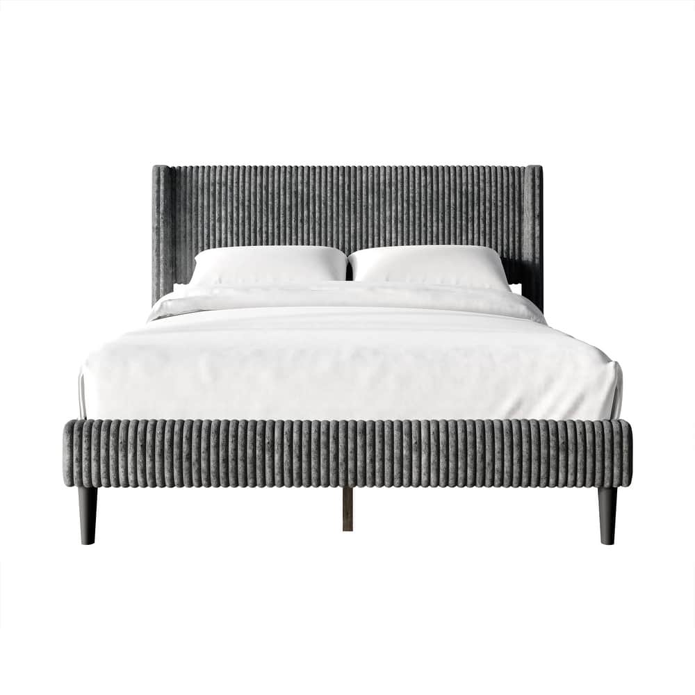 CraftPorch Modern Wingback Upholstered Velvet Bed