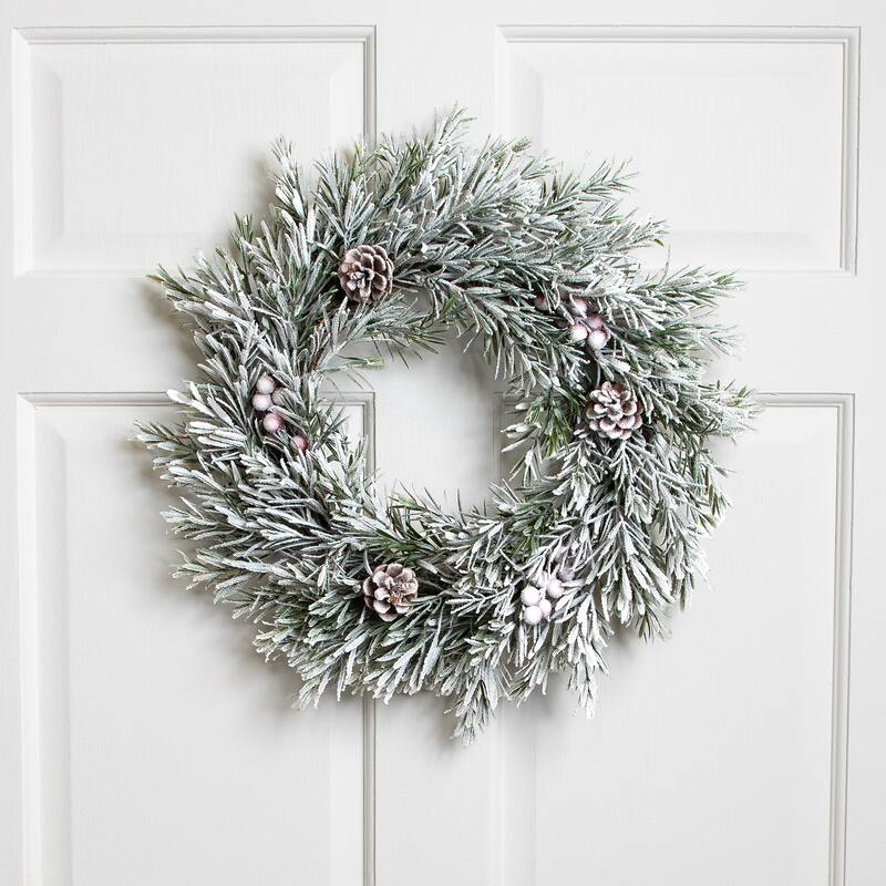 Pine Cones and Berries Flocked Rosemary Artificial Christmas Wreath - 20" - Unlit