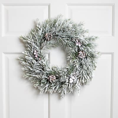 Pine Cones and Berries Flocked Rosemary Artificial Christmas Wreath - 20" - Unlit