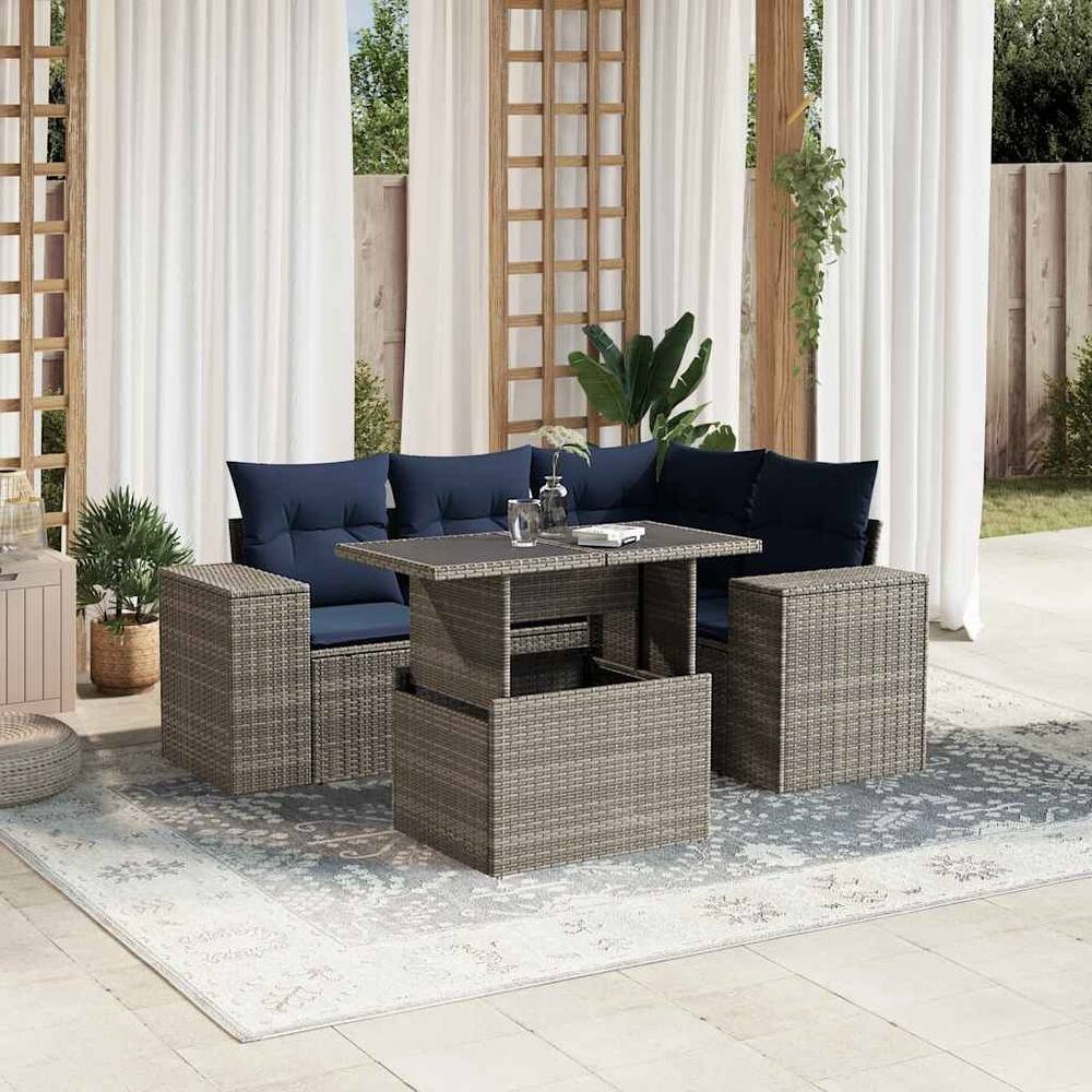 vidaXL Patio Sofa Set with Cushions Table and Couches 5/6 Piece Poly Rattan