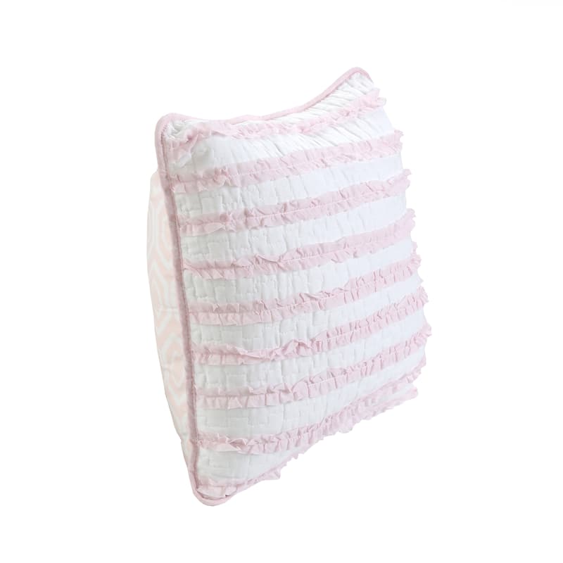 Cozy Line Pretty in Pink Stripped Ruffle Cotton Square Décor Throw Pillow