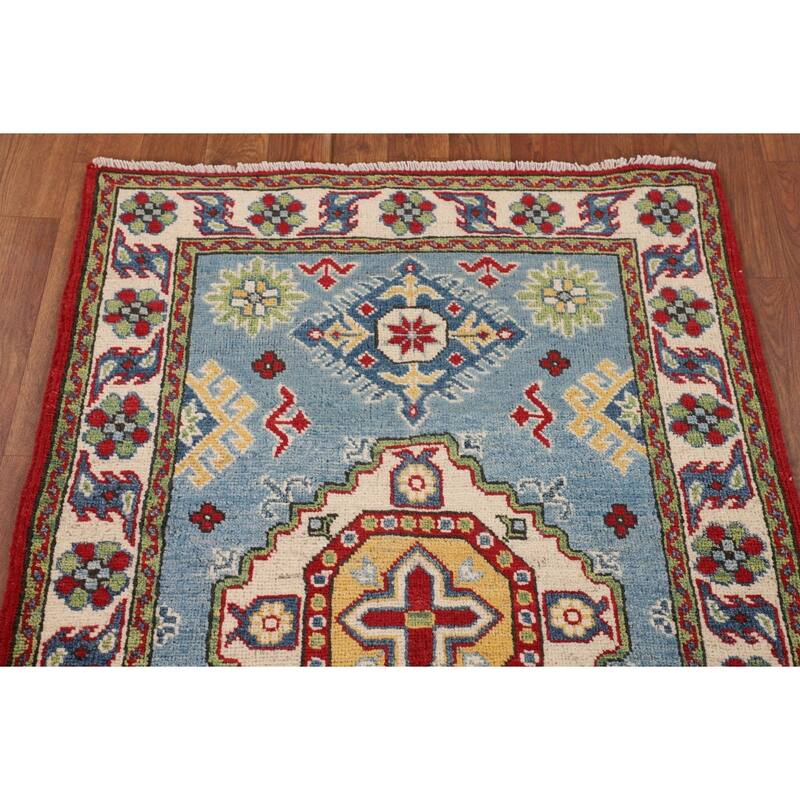 Light Blue Kazak Oriental Accent Rug Handmade Wool Carpet - 2'9" x 4'1"