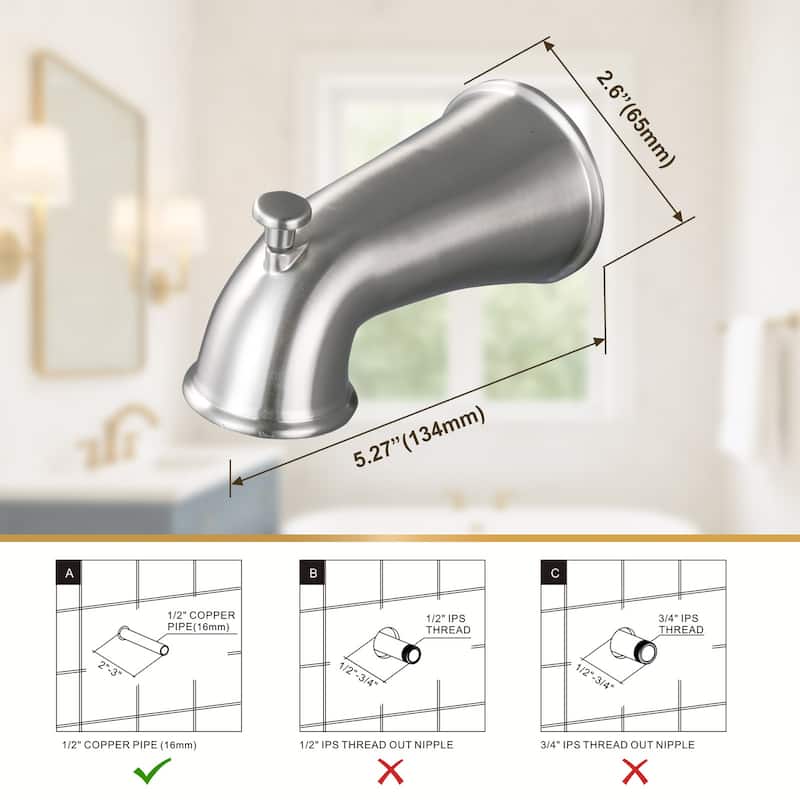 WOWOW Modern Style Bathtub Spout with Integrated Diverter