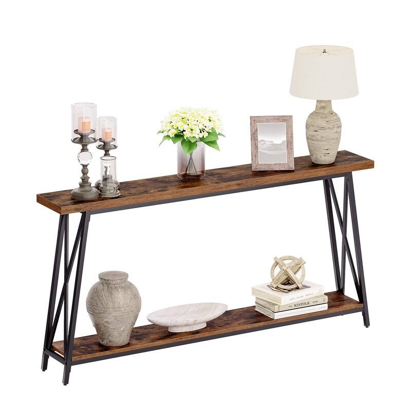 Console Table, 63" Industrial Entryway Table - Rustic Brown