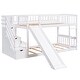 preview thumbnail 12 of 16, Elegant Stairway Twin over Twin Bunk Bed with Two Drawers, Convertible Ladder and Slide, Save Space or Split Into 2 Beds, White
