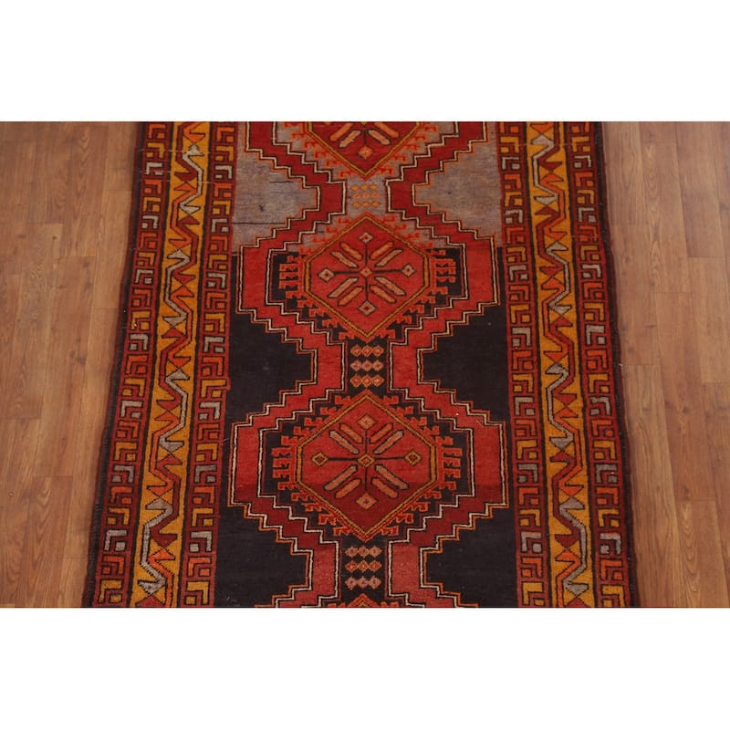 Orange Ardebil Persian Vintage Runner Rug Handmade Wool Carpet - 3'9"x 13'3"