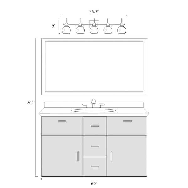dimension image slide 4 of 6, Olia Modern Black Gold 3/4/5-Light Bathroom Vanity Light Globe Glass Wall Sconce