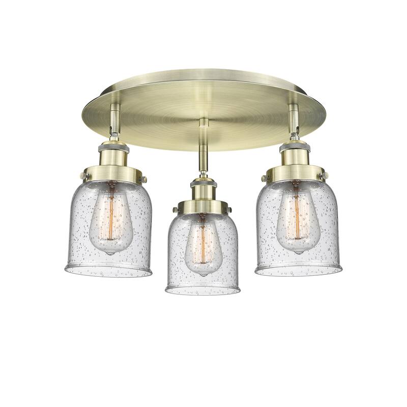 Innovations Lighting Bell - 3 Light 17" Flush Mount - Antique Brass/Seedy
