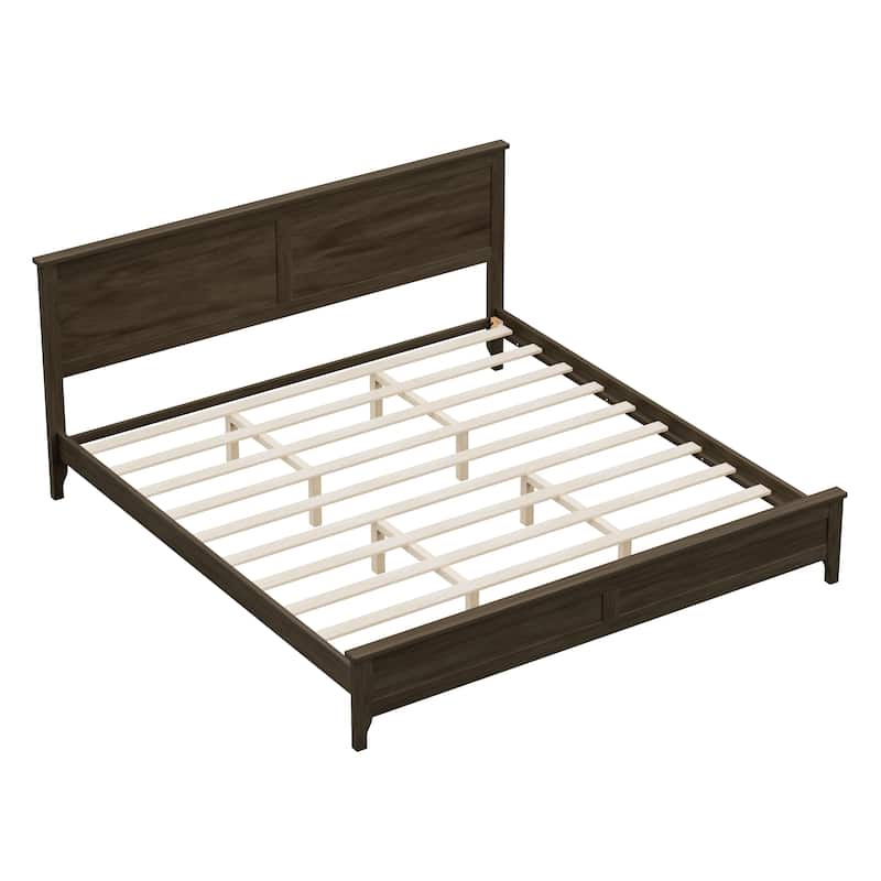 Wood Platform Bed Minimalist Bed Frame Mid Century Retro Solid Wood Bed No Box Spring Needed, Compatible with Adjustable Bed