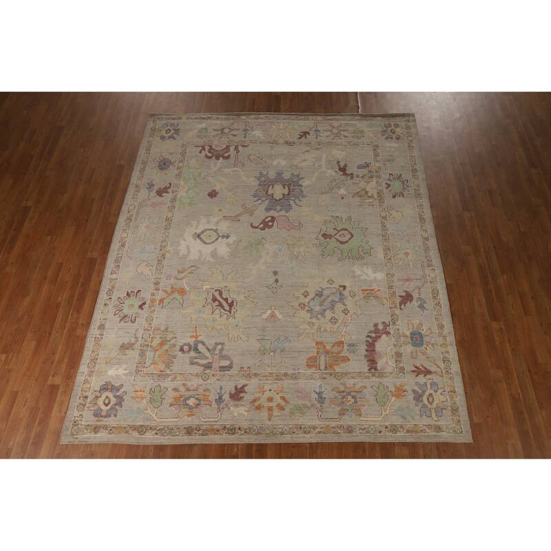 Hand Knotted Oriental 100% Wool Carpet Transitional All-Over Beige & Ivories Oushak Area Rug - 9' 10'' X 8' 2''