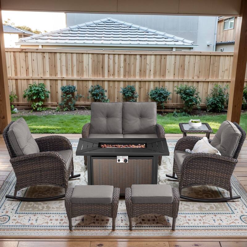 Gymojoy Outdoor Fire Pit Conversation Set, Loveseat Glider Sofa & Chairs - Patio Furniture Set