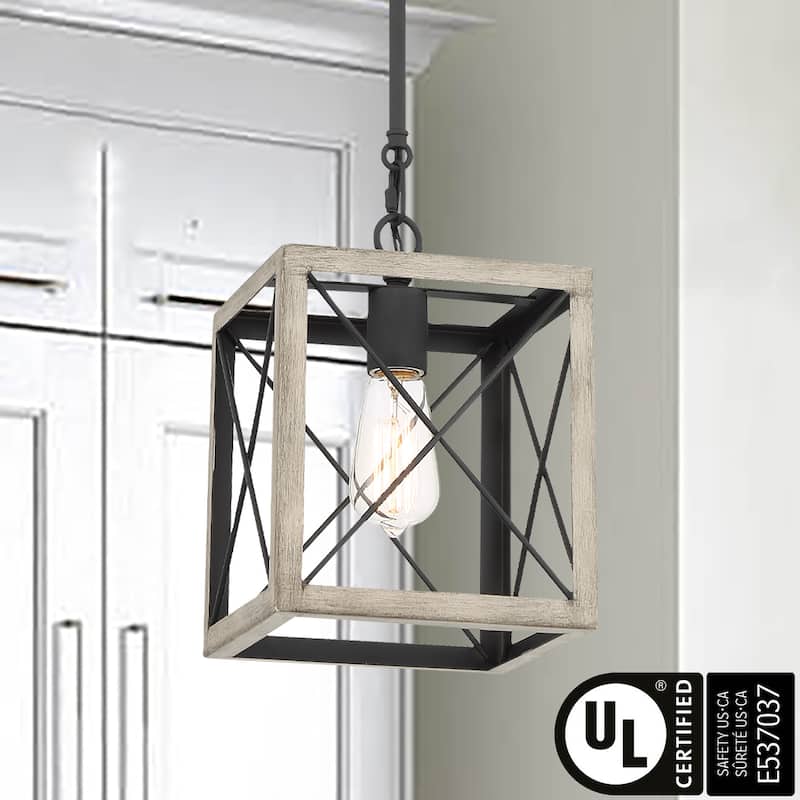 Acroma 1-light Farmhouse Rustic Rectangle Kitchen Island Pendant Light - 8 inches - Driftwood