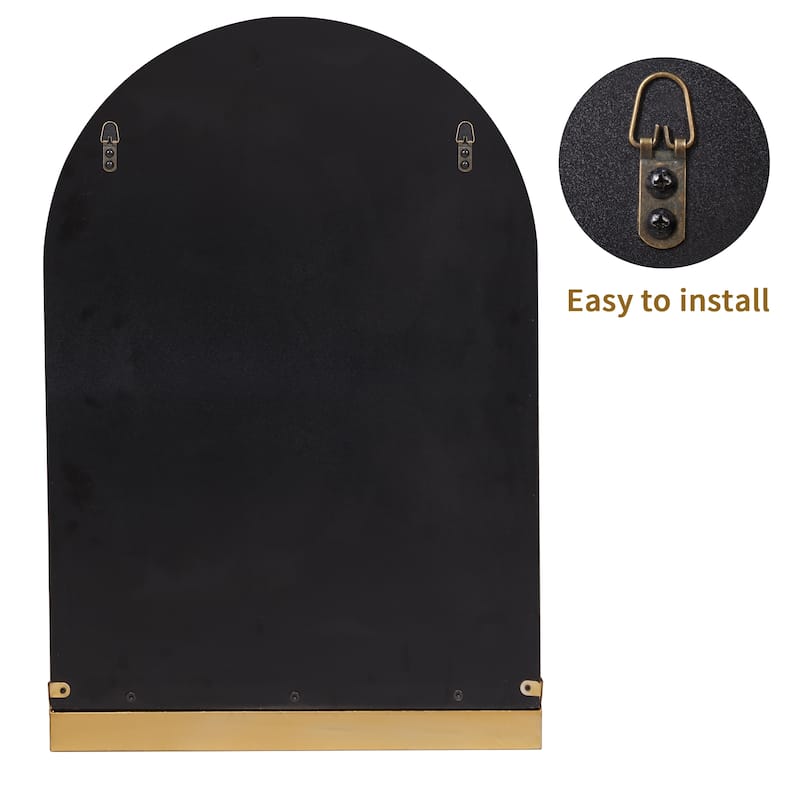 Wood Framed Retro Wall Mirror With Metal Gold Shelf - 30" H x 20" W x 4" D