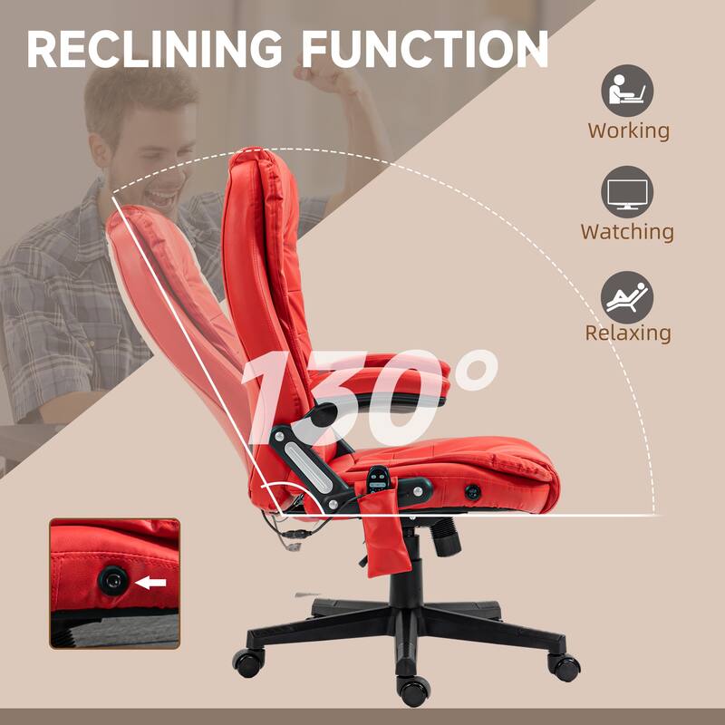 PU Leather 360° Swivel High Back Office Recliner with Vibration Massage, Lumbar Heating, and Adjustable Height