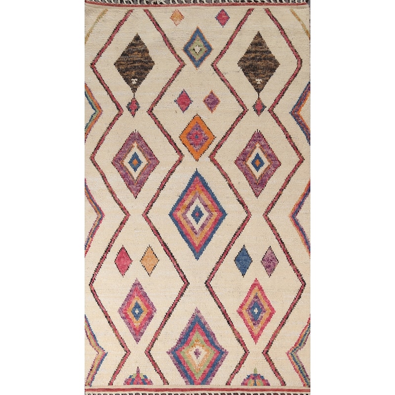 Tribal Geometric Moroccan Oriental Wool Area Rug Hand-knotted Carpet - 5'10" x 9'11"