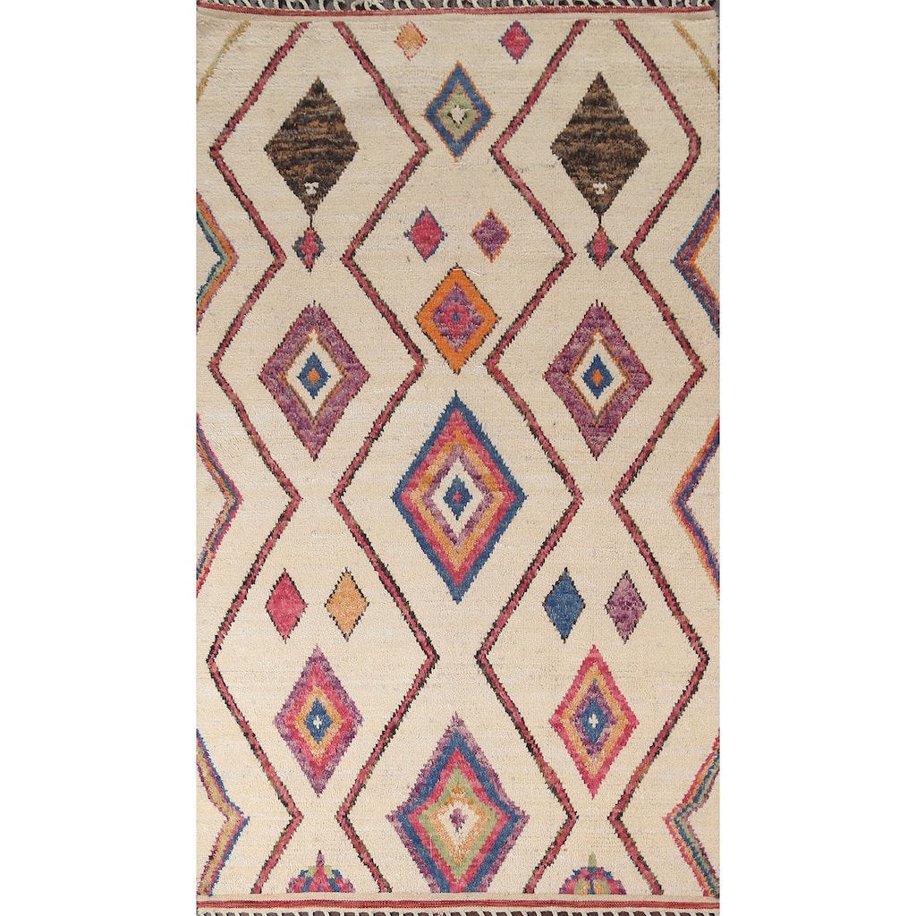 Tribal Geometric Moroccan Oriental Wool Area Rug Hand-knotted Carpet - 5'10" x 9'11"