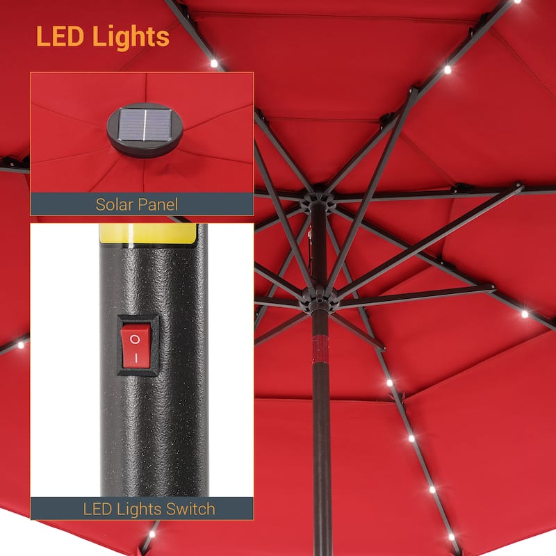 LIVOOSUN LED 10FT LED 3-layer Patio Umbrella with UPF50+, Tilt Function, and Wind-Resistant Design——Experience Outdoor Comfort