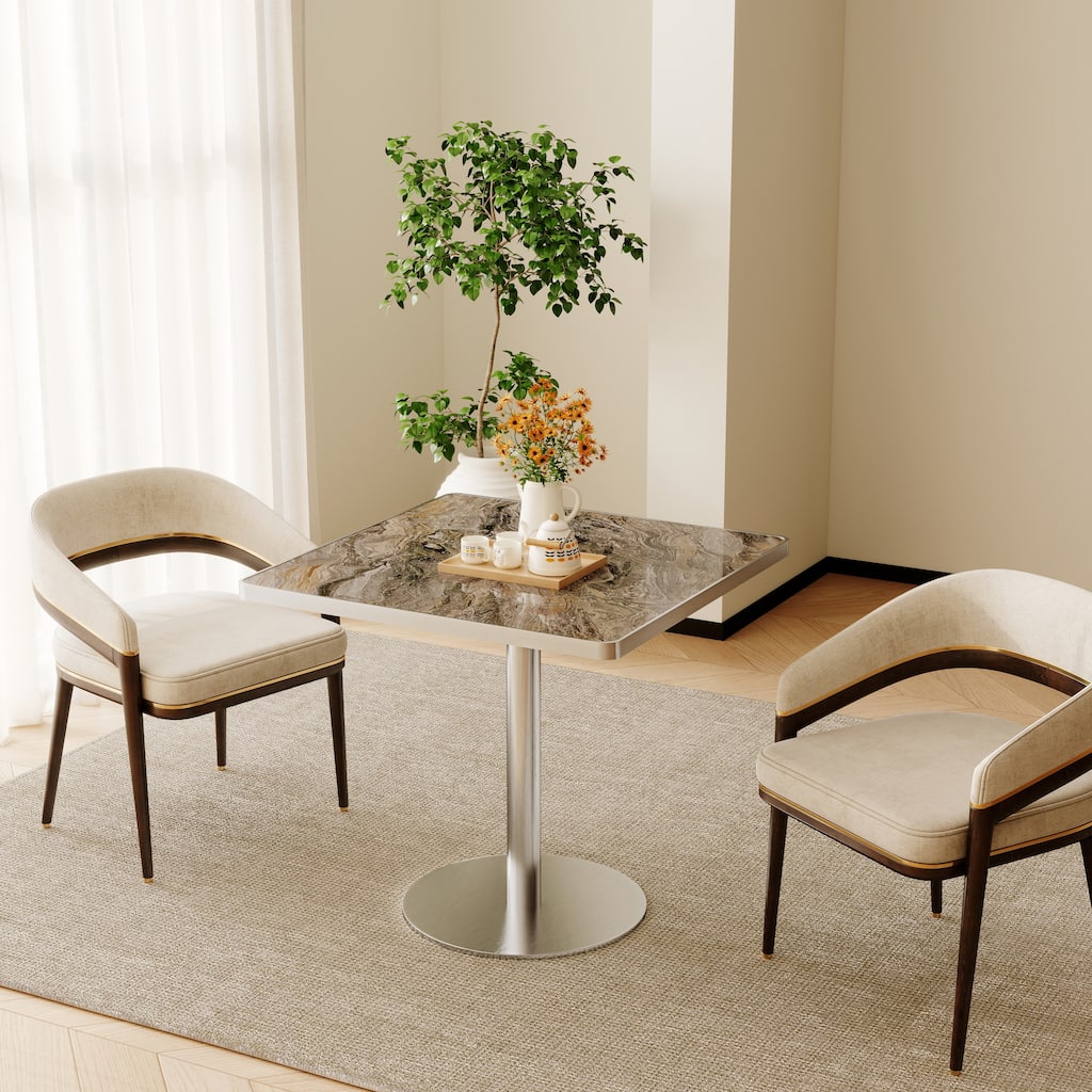 Square Modern Dinning Table 31.5 inches Bistro Table Tulip Table with Faux Marble top, Sturdy Metal Frame Diameter