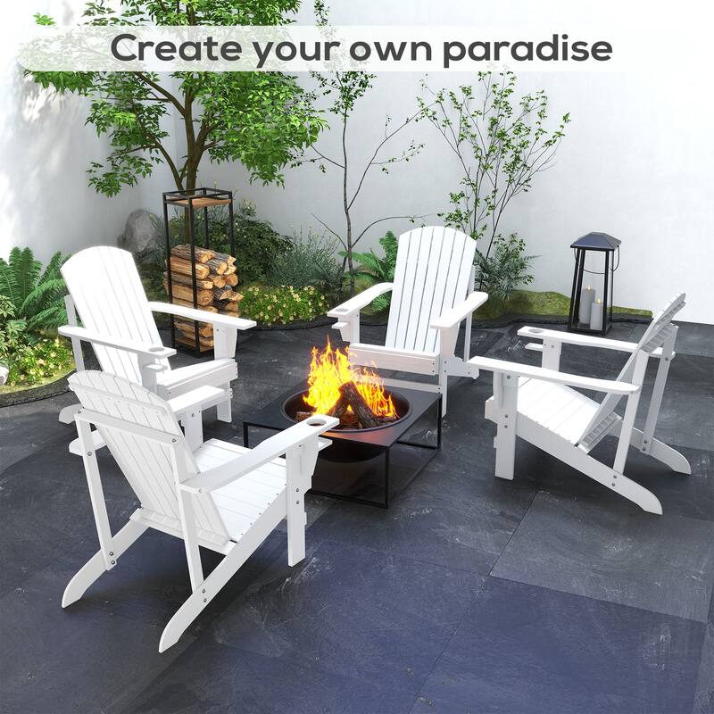 Outsunny Wooden Adirondack Chair, Outdoor Patio Lawn Chair with Cup Holder, Weather Resistant Lawn Furniture, Classic Lounge
