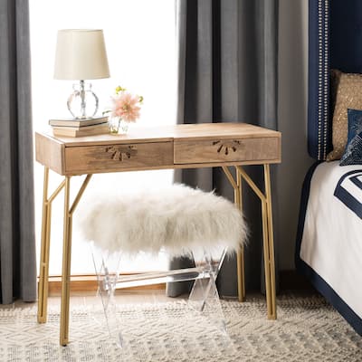 SAFAVIEH Lily Modern 2-drawer Natural Wood Vanity with Mirror - 35.4"x15.7"x30.3"