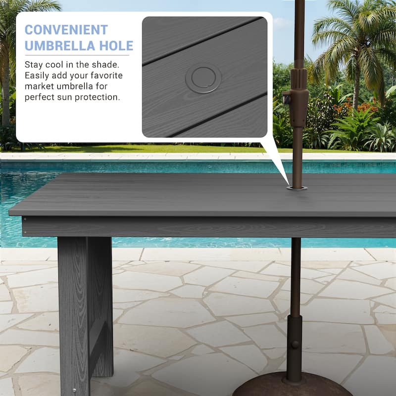 6-Piece HDPE Outdoor Dining Table Sets with Umbrella Hole - 1-Table 4-Chairs-1-Bench