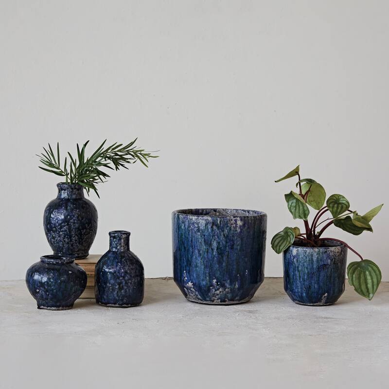 Decorative Terra-cotta Planter with Crackle Glaze