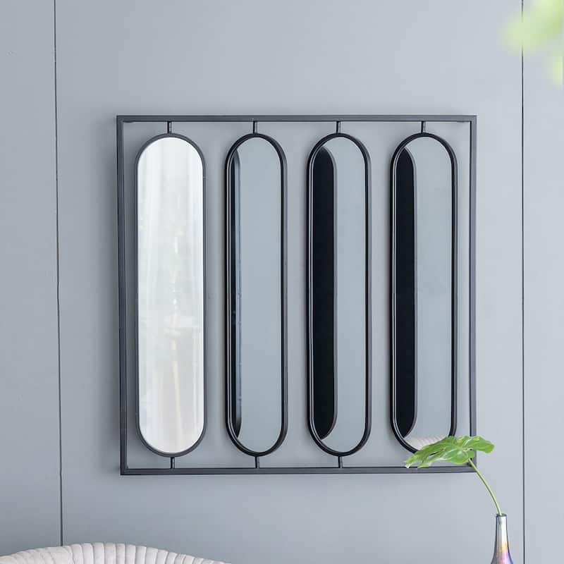 Large Four Oval Wall Mirror with Black Square Frame