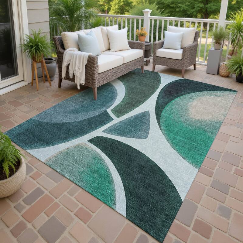 Machine Washable Indoor/ Outdoor Modern Hays Chantille Rug - Teal - 2'6" x 3'10"