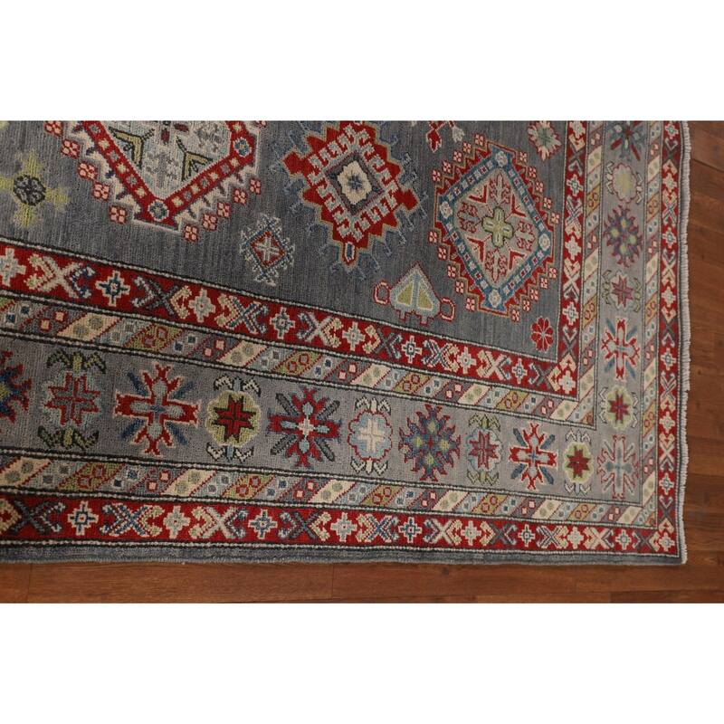 Oriental Geometric Kazak Area Rug Hand-Knotted Wool Carpet - 6'10" x 9'11"