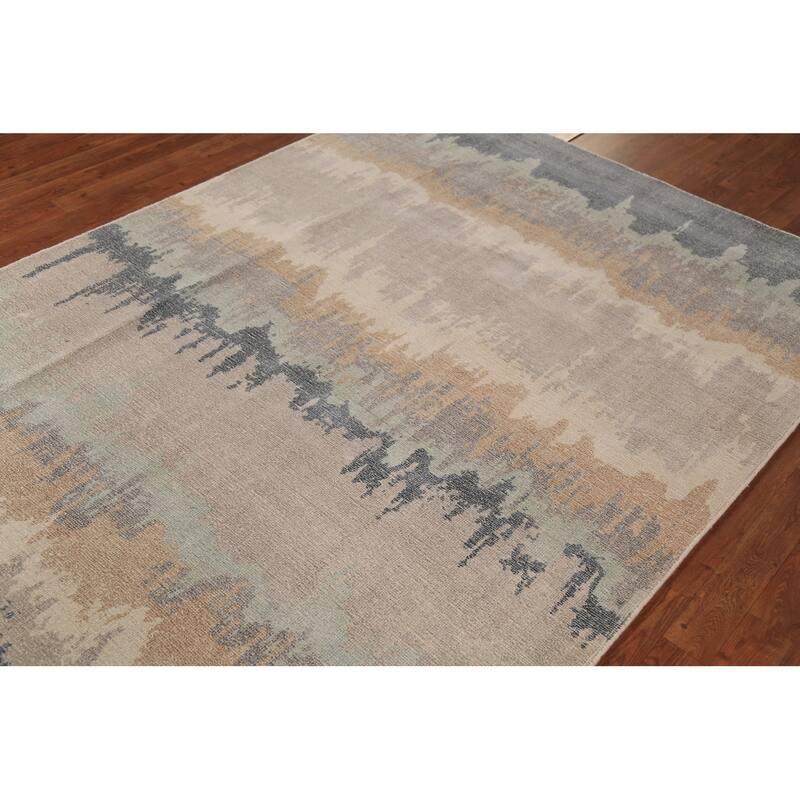 Abstract Modern Area Rug Hand-Knotted Beige Tribal Wool Carpet - 5'4"x 7'6"