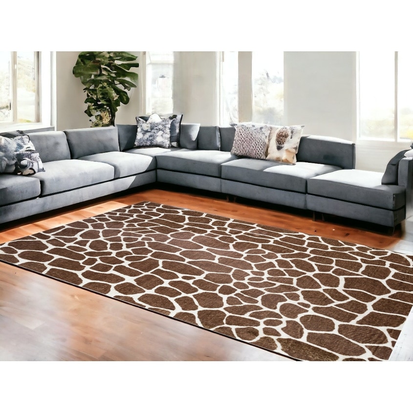 8' x 10' Brown Animal Print Shag Non Skid Area Rug 8' x 10' Brown Animal Print Shag Non Skid Area Rug