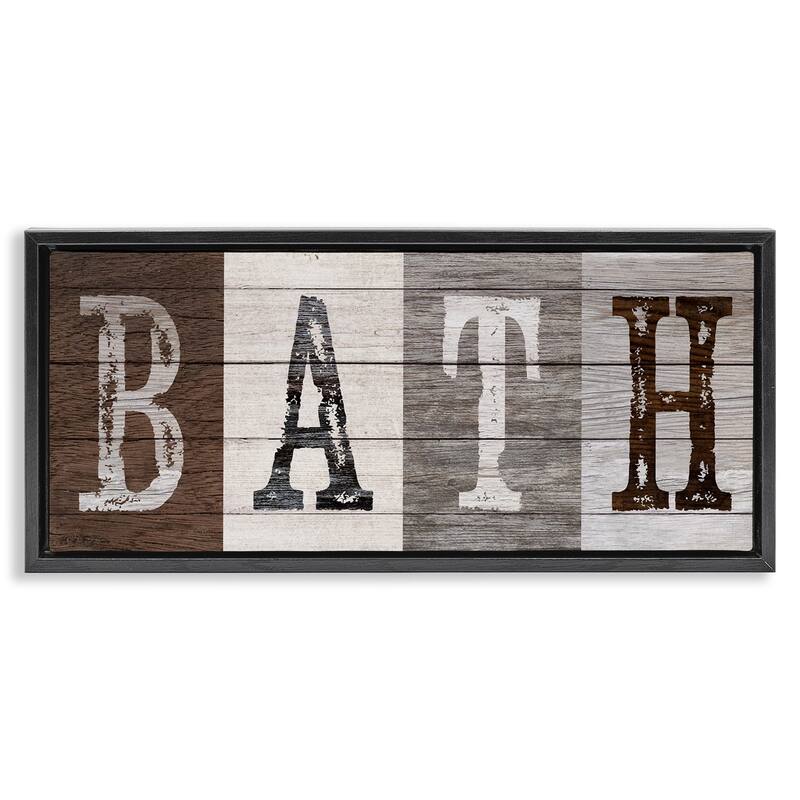 Stupell Rustic Bath Letters Framed Floater Canvas Wall Art Design By Susan Arnot - 31 x 14 - Black