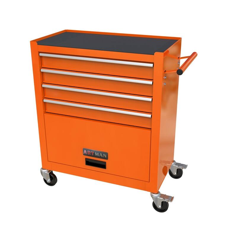 4-Drawer Rolling Tool Cart Storage Tool Box Cabinet Locked Organizer - Orange