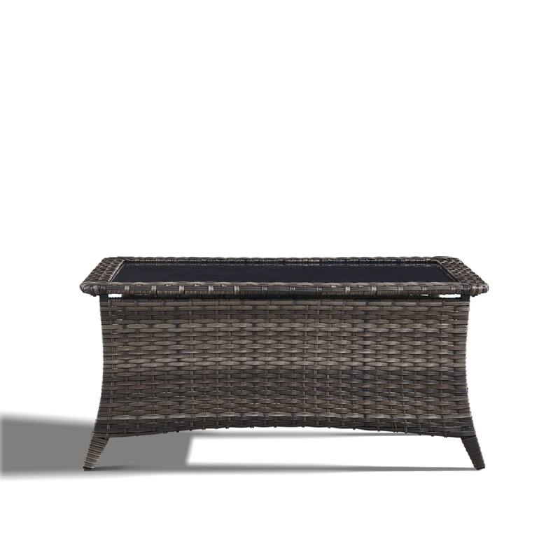 Outdoor Wicker Coffee Table with Storage Shelf