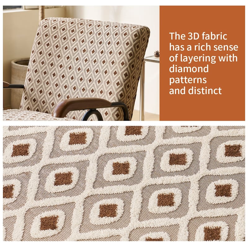 Cream+Brown Modern 20" High Back Upholstered Accent Chair with Metal Legs and Soft Padded
