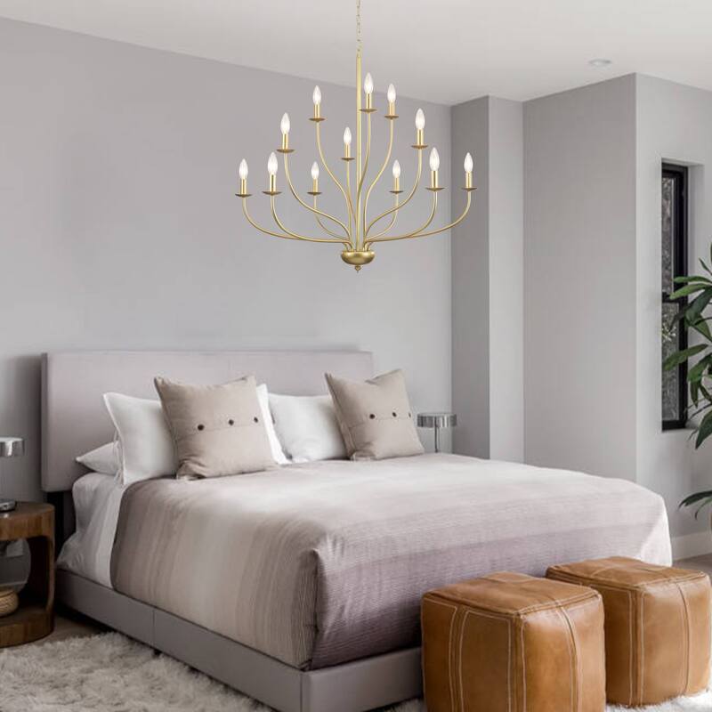 12-Light Candlestick Hanging Linear Chandelier Lighting 3-Tier Ceiling Light Fixture for Kitchen Island