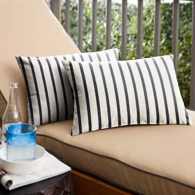 Sunbrella Blue White Stripe Indoor / Outdoor Lumbar Pillow Set of 2