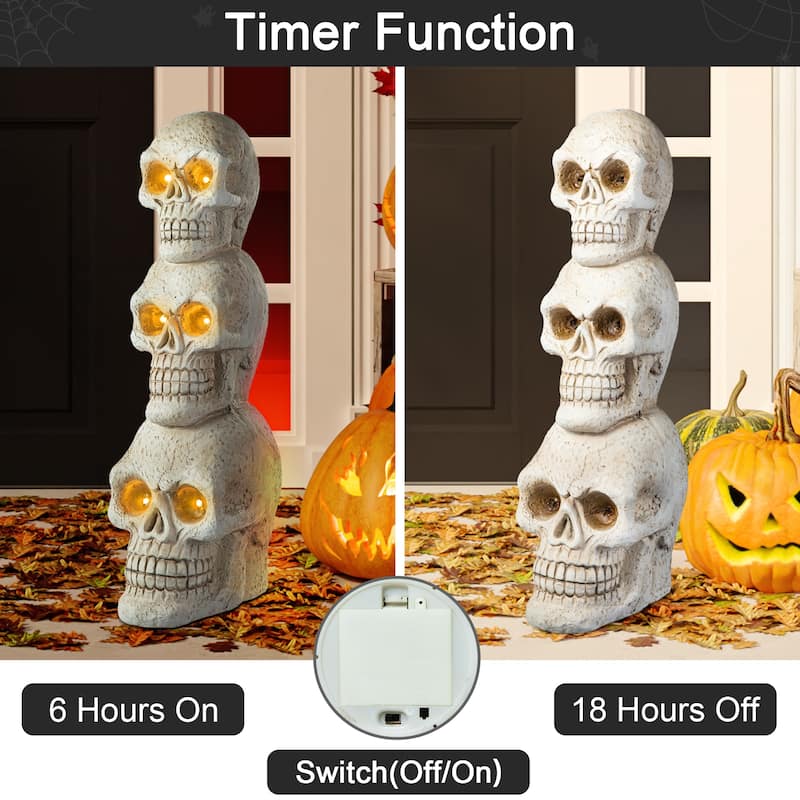 Glitzhome 25"H Halloween LED Lighted MGO Skull Porch Decor with Timer