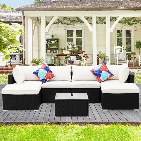 Outdoor Sectional Set Wicker Sofa Set Patio Furniture Cream
