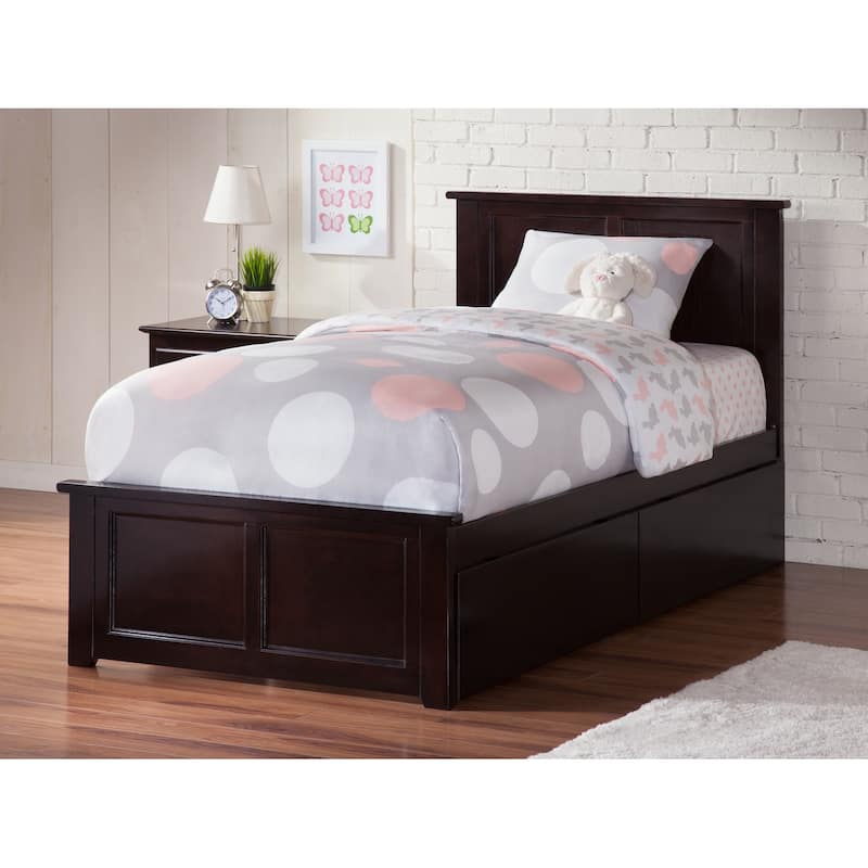 Platform Bed with Footboard & 2 Drawers - Solid Wood Storage Bed Frame