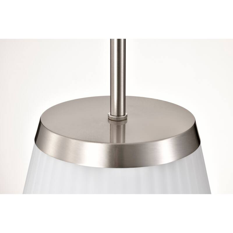 Royale Large Pendant Brushed Nickel Finish Ribbed White Glass - Brushed Nickel