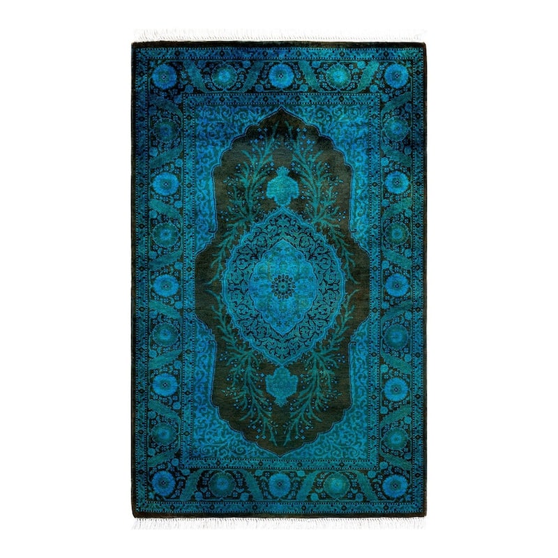 Overton Hand Knotted Wool Vintage Inspired Modern Contemporary Overdyed Blue Area Rug - 2' 8" x 4' 1"