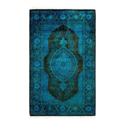 Overton Hand Knotted Wool Vintage Inspired Modern Contemporary Overdyed Blue Area Rug - 2' 8" x 4' 1"