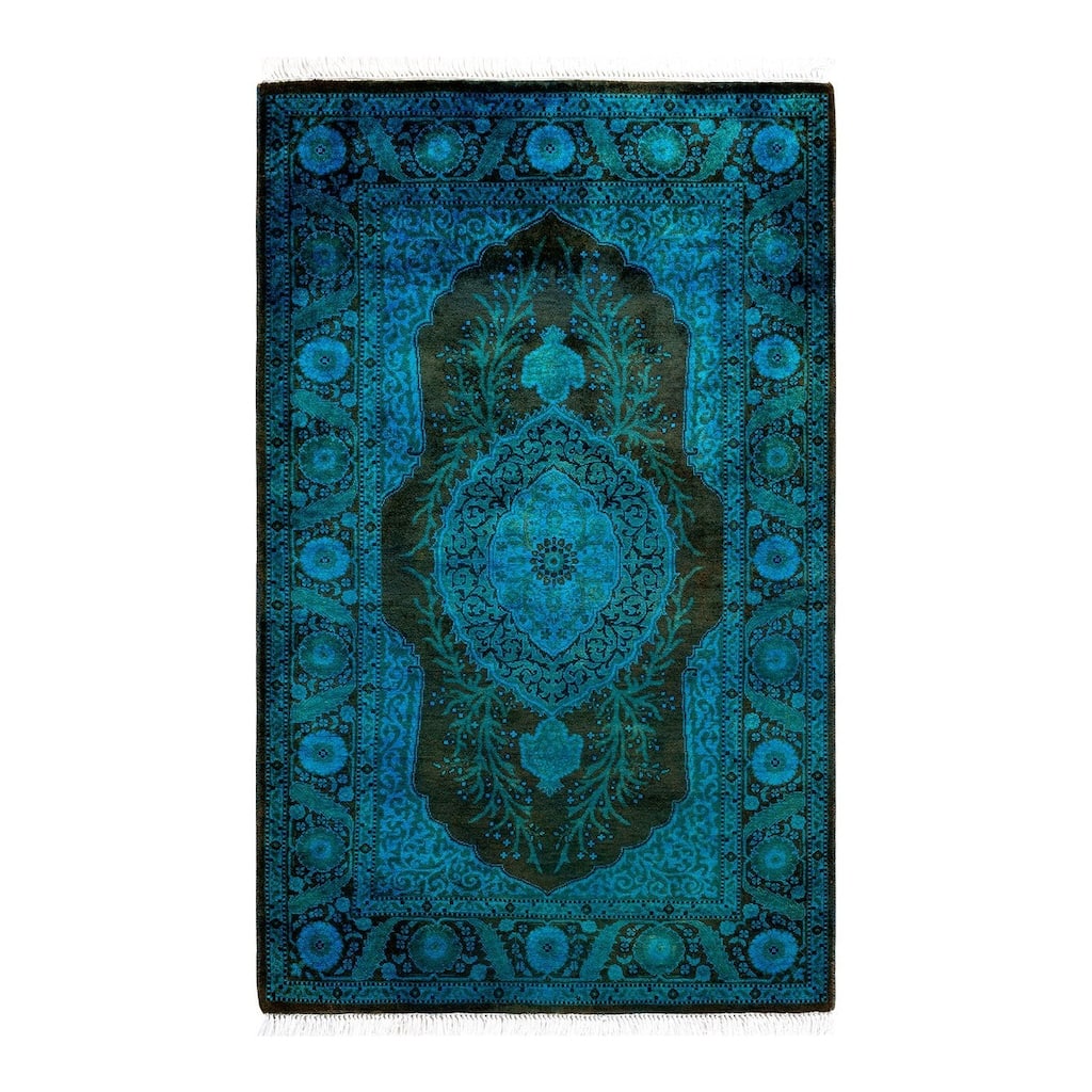 Overton Hand Knotted Wool Vintage Inspired Modern Contemporary Overdyed Blue Area Rug - 2' 8" x 4' 1"