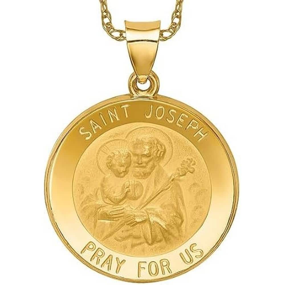 Curata 14k Yellow Gold 18" Satin St. Joseph Medal Pendant Necklace